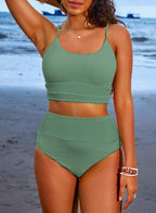 Ocevara - Women 2 Piece Bikini Set High Waisted Color Block Swimsuit Beach Scrunch Ribbed Bathing Suit