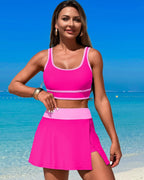 Ocevara - High Waisted Bikini Sets Tummy Control Swim Skirt Two Piece Swim Suit Tummy Control Color Block Bathing Suit