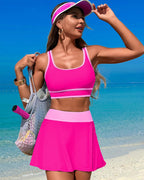 Ocevara - High Waisted Bikini Sets Tummy Control Swim Skirt Two Piece Swim Suit Tummy Control Color Block Bathing Suit