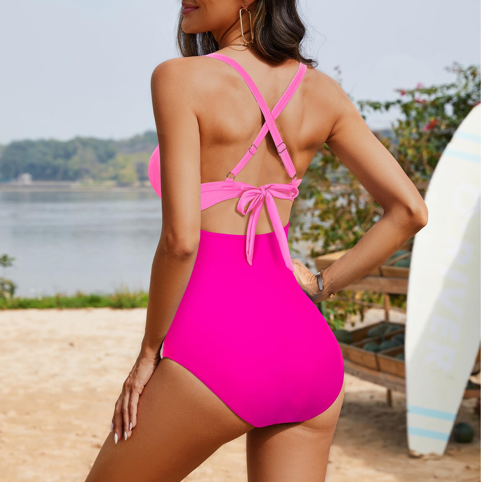 Ocevara - Women's One Piece Swimsuits Tummy Control Cutout High Waisted Bathing Suit Wrap Tie Back