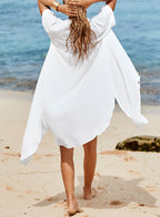 Ocevara - White Solid Color Long Sun-proof Cardigan Cover Up