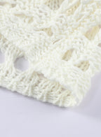 Ocevara - White Mesh Knitted Long Sleeve Hollow Sun-proof Round Neck Cover Up