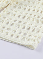 Ocevara - White Mesh Knitted Long Sleeve Hollow Sun-proof Round Neck Cover Up