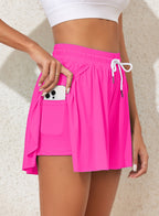 Ocevara - Pink Solid Color Simple Versatile High Waist Swim Short