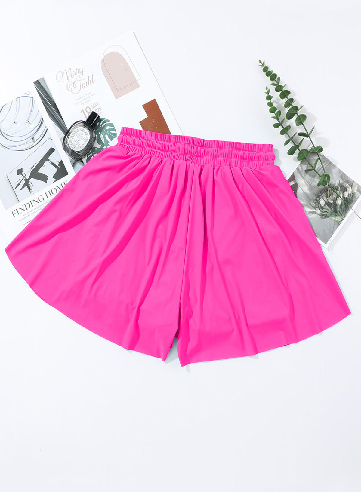 Ocevara - Pink Solid Color Simple Versatile High Waist Swim Short