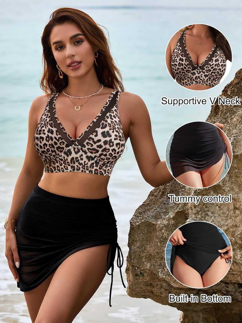 Ocevara - Womens Swim Skirt High Waisted Bikini Sets Tummy Control Swimsuits Mesh Sarong Wraps Bathing Suits