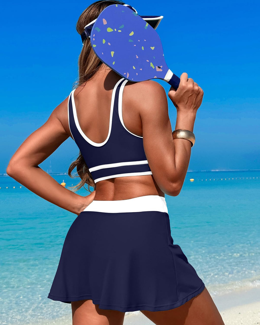 Ocevara - High Waisted Bikini Sets Tummy Control Swim Skirt Two Piece Swim Suit Tummy Control Color Block Bathing Suit