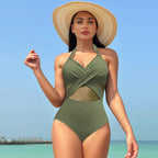 Ocevara - Women's One Piece Swimsuits Mesh Tummy Control High Waisted Bathing Suit Wrap Tie Back Cutout Swimsuit