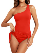 Ocevara - Women One Piece Swim Dress One Shoulder Swimsuit with Skirt