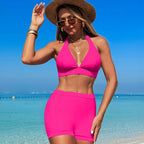 Ocevara - Women's Bikini Sets Trim 2 Piece High Waisted Swimsuit Halter V Neck Adjustable Drawstring Straps Bathing Suit with Boyshort