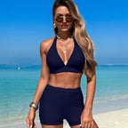 Ocevara - Women's Bikini Sets Trim 2 Piece High Waisted Swimsuit Halter V Neck Adjustable Drawstring Straps Bathing Suit with Boyshort