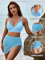 Ocevara - Womens Swim Skirt High Waisted Bikini Sets Tummy Control Swimsuits Mesh Sarong Wraps Bathing Suits