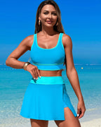 Ocevara - High Waisted Bikini Sets Tummy Control Swim Skirt Two Piece Swim Suit Tummy Control Color Block Bathing Suit
