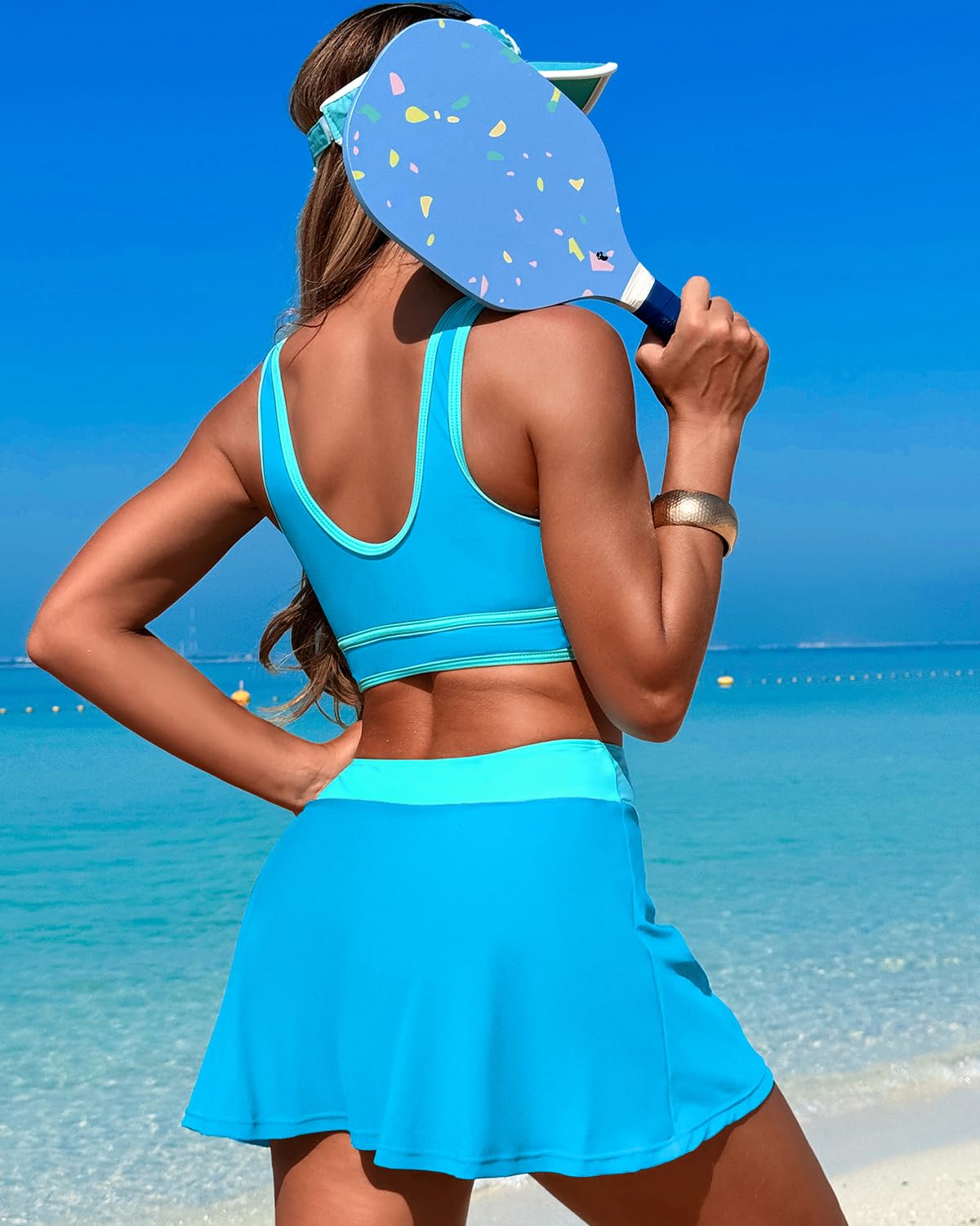 Ocevara - High Waisted Bikini Sets Tummy Control Swim Skirt Two Piece Swim Suit Tummy Control Color Block Bathing Suit