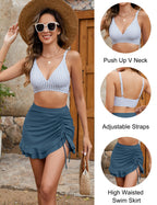 Ocevara - Women's High Waisted Bikini Sets Tummy Control Swim Skirt Two Piece Swim Suit