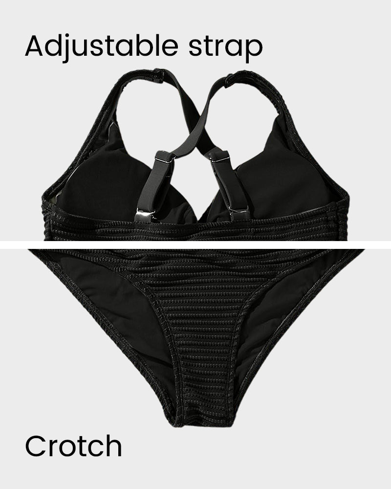 Ocevara - Textured Knot-Front High-Waisted Bikini Set