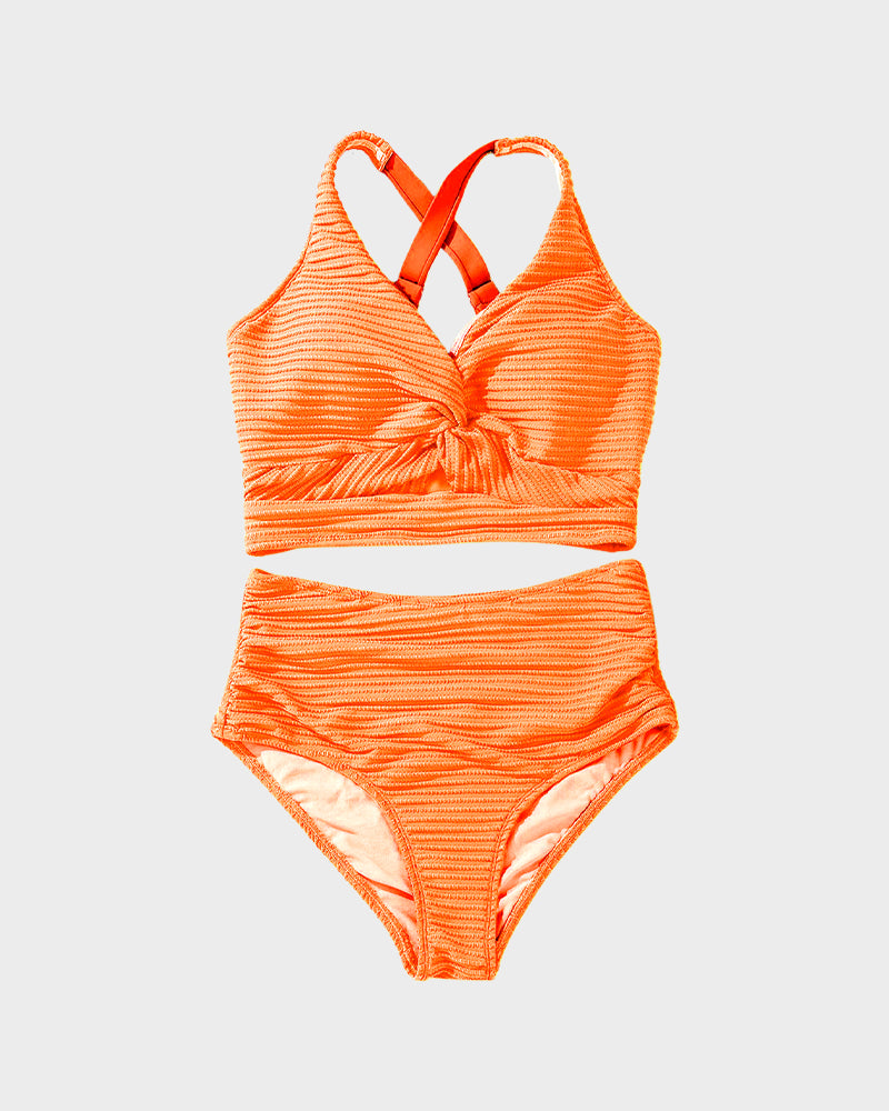 Ocevara - Textured Knot-Front High-Waisted Bikini Set