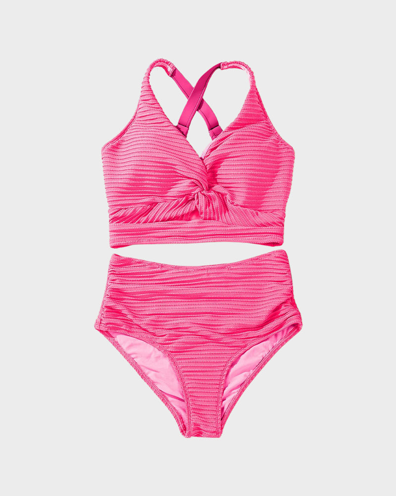 Ocevara Ocevara - Textured Knot-Front High-Waisted Bikini Set - image 25