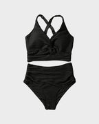 Ocevara - Textured Knot-Front High-Waisted Bikini Set
