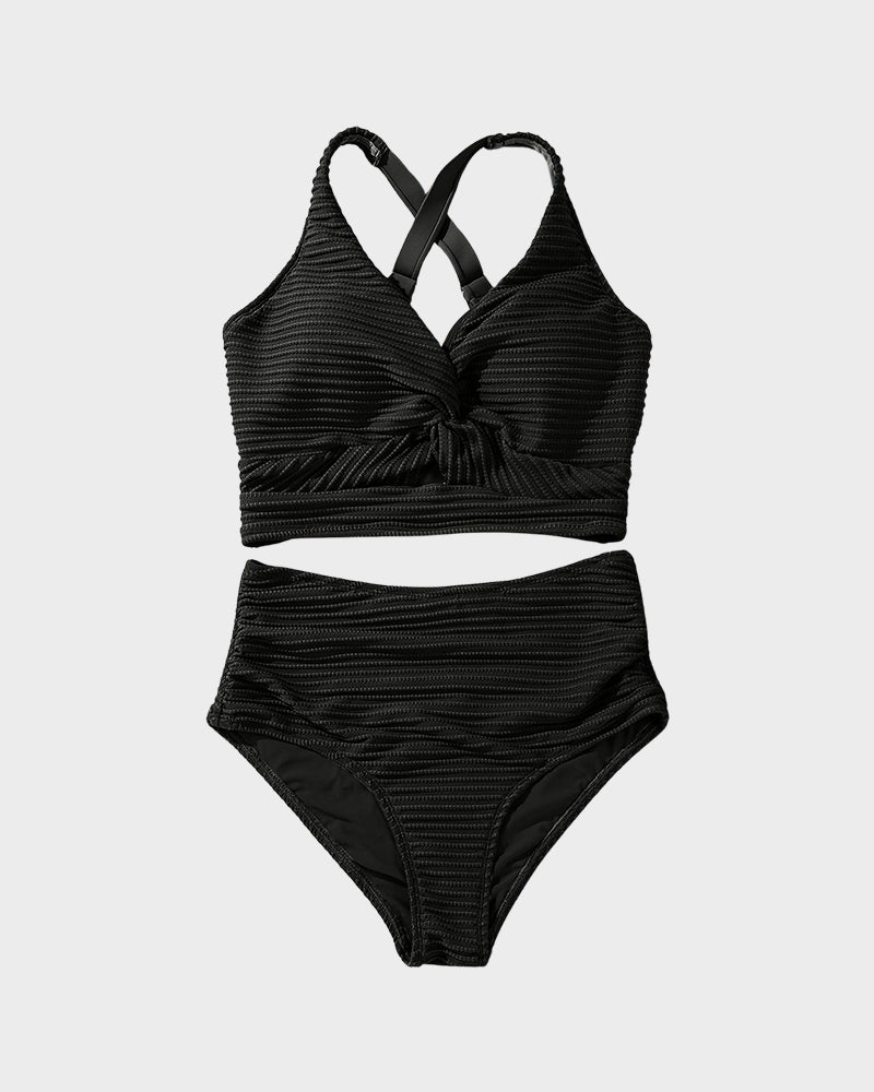Ocevara Ocevara - Textured Knot-Front High-Waisted Bikini Set - image 23