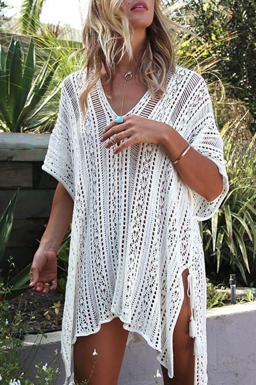 Ocevara - See-Through Crochet Hollow Irregular Cover Up Main image