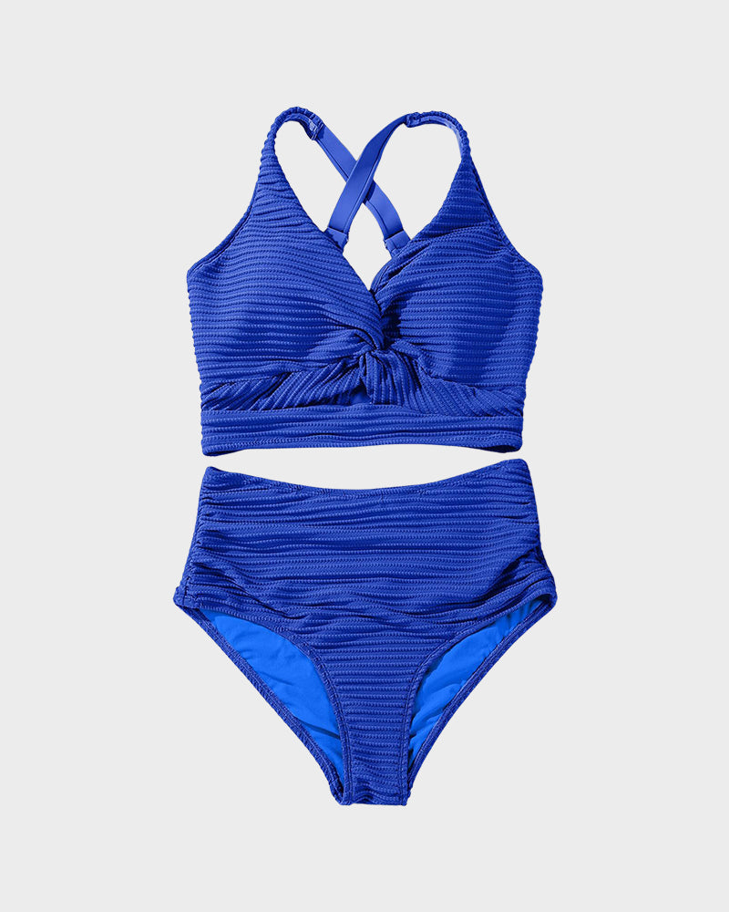 Ocevara Ocevara - Textured Knot-Front High-Waisted Bikini Set - image 27