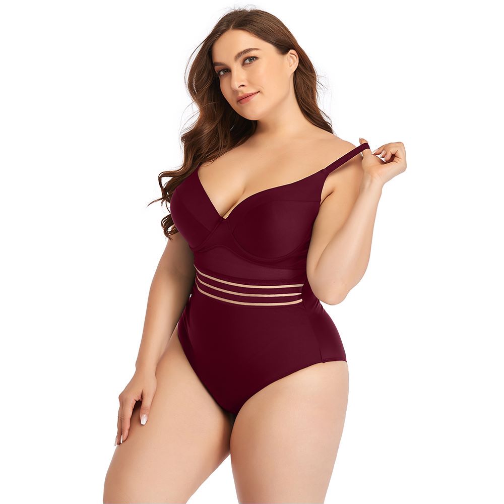 Ocevara Maroon Sweetheart Neckline Hollow One-Piece Swimsuit - image 3