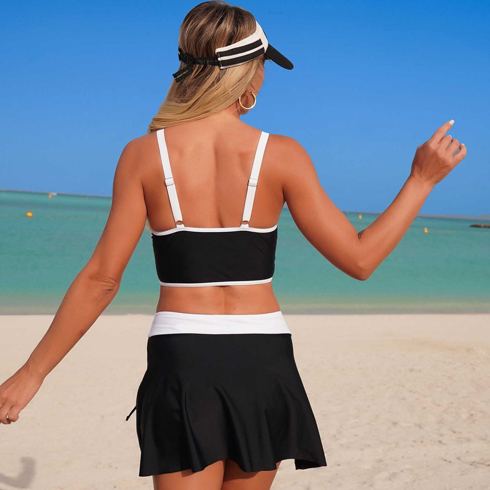 Women's Two Piece Swimsuit Sporty Drawstring High Waisted Bikini Set with Removable Pads Tummy Control Swimwear
