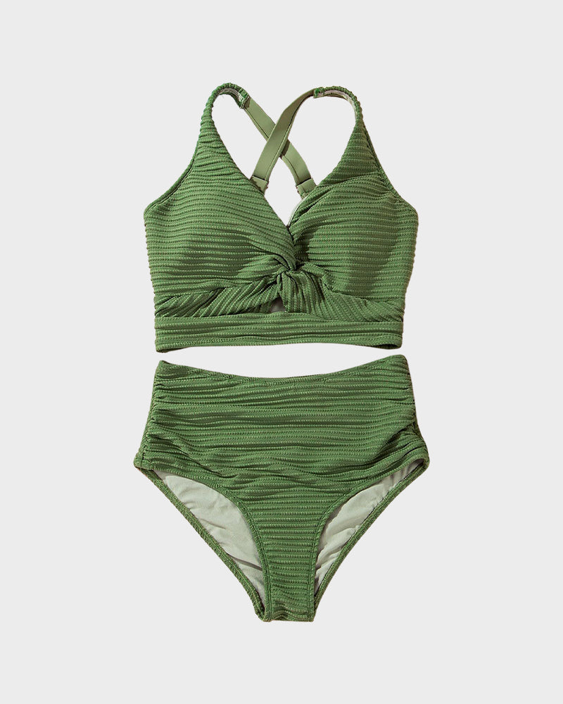 Ocevara Ocevara - Textured Knot-Front High-Waisted Bikini Set - image 22