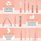 Manicure Pedicure Set, 12 Pcs Nail Care Kit for Women, Mens Nail Grooming Kit, Manicure & Pedicure Tools & Accessories, Pink Nail Kit Manicure Set Luxury Leather Case for Home Salon Use