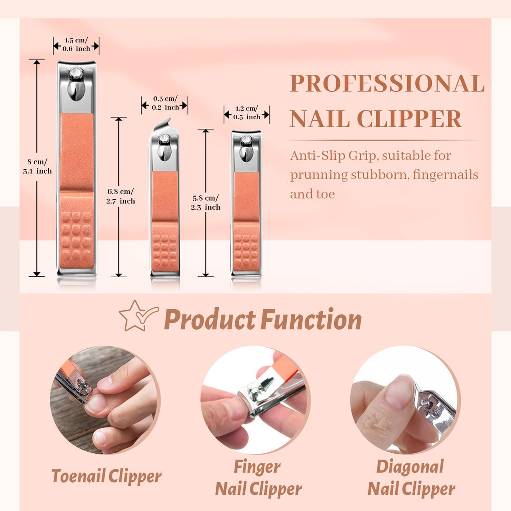 Manicure Pedicure Set, 12 Pcs Nail Care Kit for Women, Mens Nail Grooming Kit, Manicure & Pedicure Tools & Accessories, Pink Nail Kit Manicure Set Luxury Leather Case for Home Salon Use