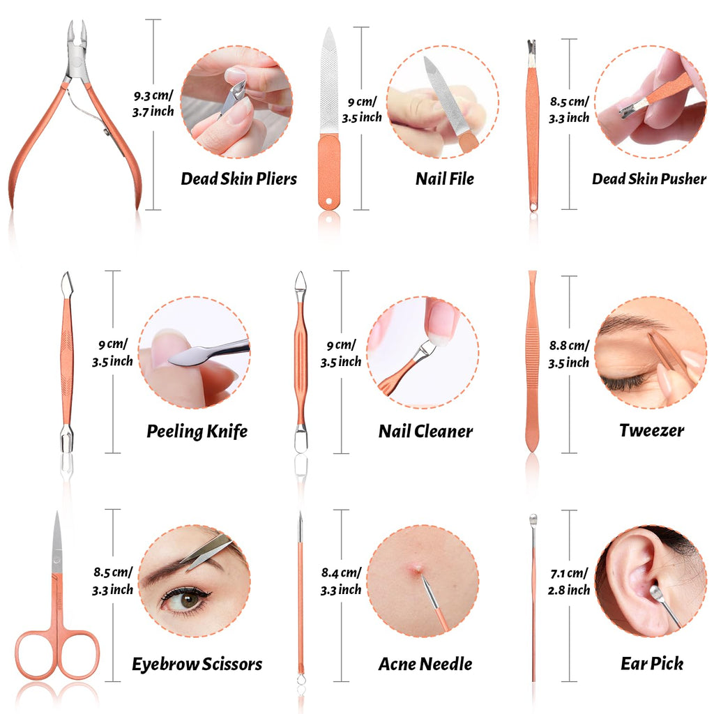 Manicure Pedicure Set, 12 Pcs Nail Care Kit for Women, Mens Nail Grooming Kit, Manicure & Pedicure Tools & Accessories, Pink Nail Kit Manicure Set Luxury Leather Case for Home Salon Use