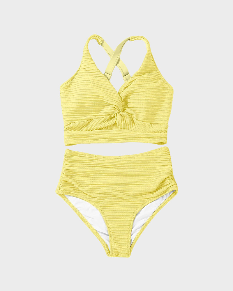 Ocevara Ocevara - Textured Knot-Front High-Waisted Bikini Set - image 26