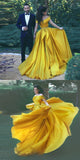 Off the Shoulder New Fashion Formal Yellow Prom Dress,Sexy Summer Evening Gowns OK738