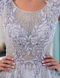 Elegant A Line Scoop Sleeveless Lavender Long Lace Prom Dresses with Appliques OKF16