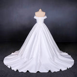 Off the Shoulder White Ball Gown Simple Wedding Dresses, Satin Bridal Gown OKQ20