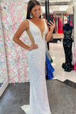 Sequin V-Neck Mermaid Long Shiny Prom Dress Evening OK1350