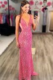 Sequin V-Neck Mermaid Long Shiny Prom Dress Evening OK1350