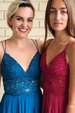 Spaghetti Straps A-Line Long Cheap Prom Dress with Lace Top OKO54