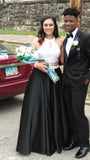 Two Pieces White Top Black Skirt Beading A-line Wedding Prom Dress K643