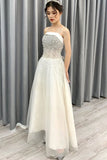 Off White A Line Spaghetti Straps Beading Elegant Long Prom Dresses OKP74