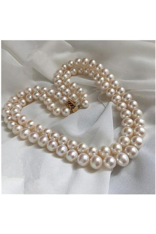Handmade Double Loop Pearl Necklace with 14K Gold Clip P24