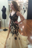 V-neck Long Mermaid Black Lace Charming Sexy Party Prom Dress K729