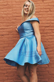 Off the Shoulder Satin A Line Short Homecoming Dresses OKN40