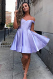 Off the Shoulder Satin A Line Short Homecoming Dresses OKN40