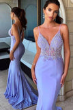 Mermaid Spaghetti Straps Lavender Long Prom Dress Formal Evening Dress OK1129