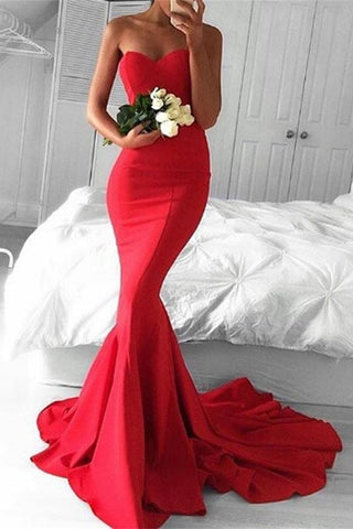 Beautiful Red Sweetheart Long Mermaid Simple Cheap Prom Dress K765