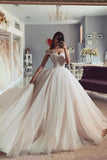 Off the Shoulder A Line Tulle Long Ball Gown Wedding Dress Bridal Dress OK1160
