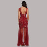 Burgundy Sheath Sexy Lonmg Prom Dress With Sequins XU90816