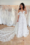 A Line Sweetheart Off the Shoulder Lace Wedding Dress N090